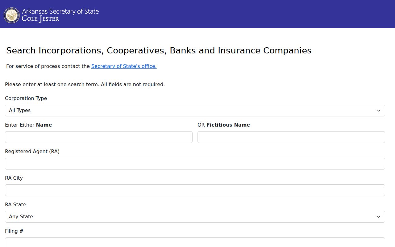 Bryant people search Arkansas Secretary of State business records