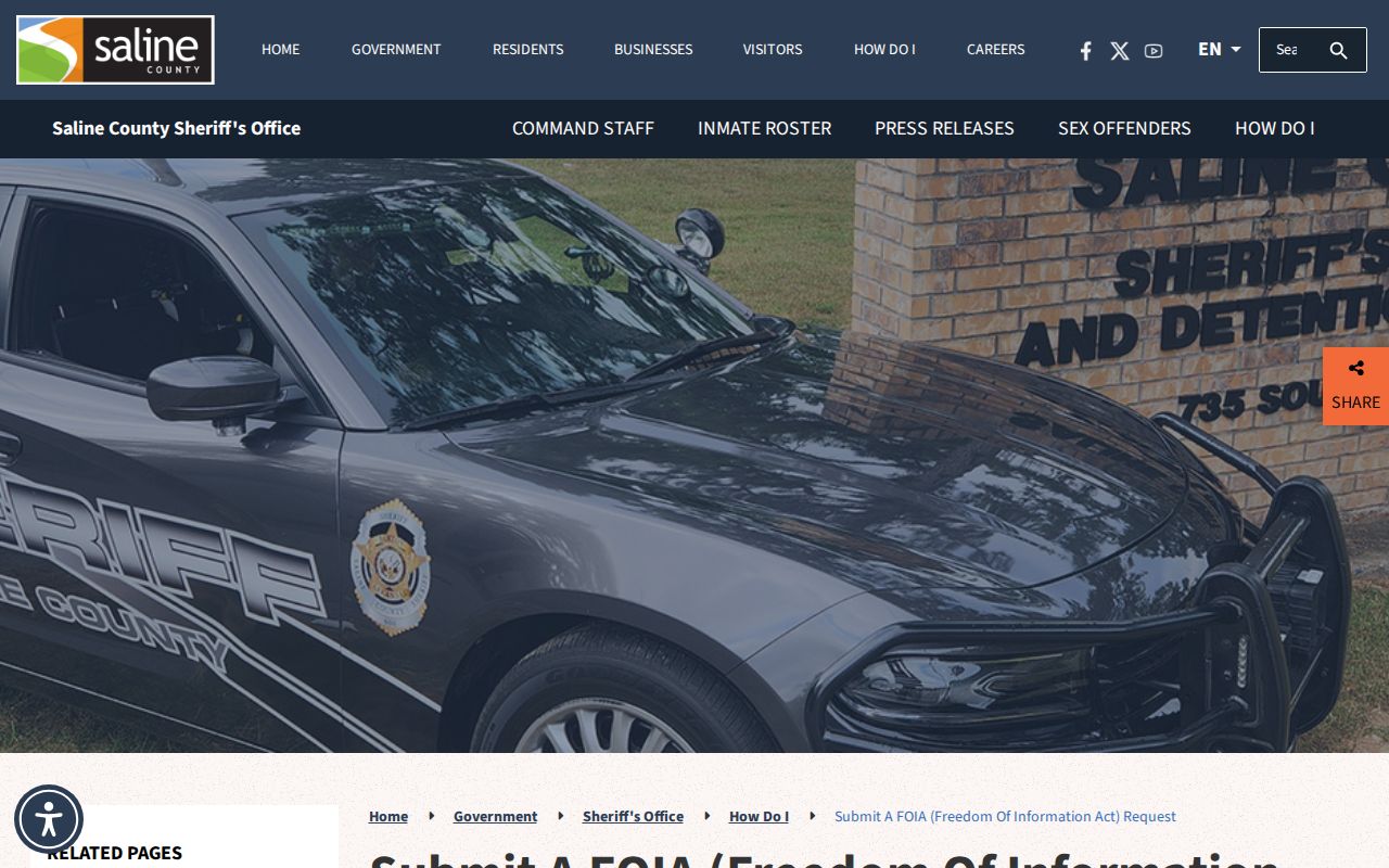 Bryant public records Saline County Sheriff's Office FOIA request process