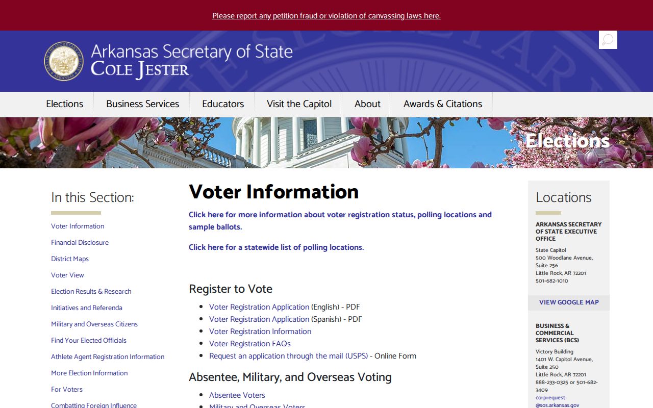 Bryant voter registration records on the Arkansas Secretary of State voter information page